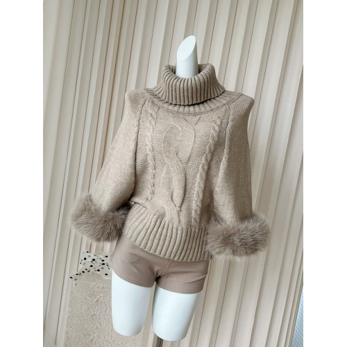 溫柔慵懶風可拆毛毛高領麻花針織鬭篷套頭毛衣女秋冬新款寬松上衣 溫柔慵懶風可拆毛毛高領麻花針織鬭篷套頭毛衣女秋冬新款寬松上衣