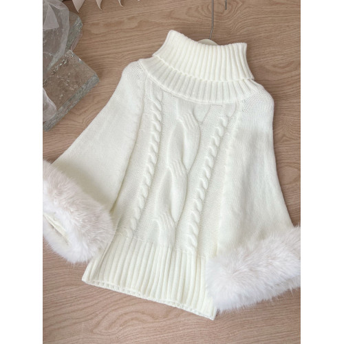 溫柔慵懶風可拆毛毛高領麻花針織鬭篷套頭毛衣女秋冬新款寬松上衣 溫柔慵懶風可拆毛毛高領麻花針織鬭篷套頭毛衣女秋冬新款寬松上衣