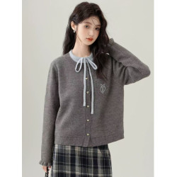 大碼胖mm韓系氣質毛衣女秋冬小個子休閒減齡刺綉口袋開衫上衣外穿