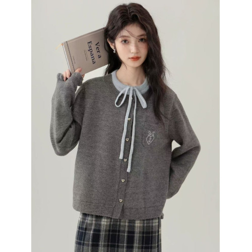 大碼胖mm韓系氣質毛衣女秋冬小個子休閒減齡刺綉口袋開衫上衣外穿