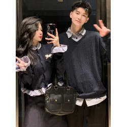 情侶裝秋冬2023新款ins超火毛衣男女韓版寬松法式針織衫外套潮牌