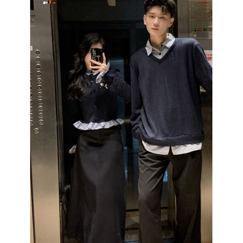 情侶裝秋冬2023新款ins超火毛衣男女韓版寬松法式針織衫外套潮牌