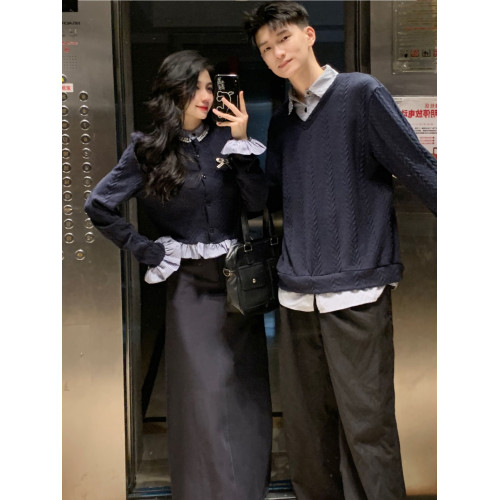 情侶裝秋冬2023新款ins超火毛衣男女韓版寬松法式針織衫外套潮牌