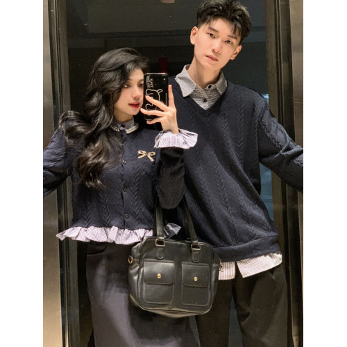 情侶裝秋冬2023新款ins超火毛衣男女韓版寬松法式針織衫外套潮牌