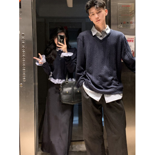 情侶裝秋冬2023新款ins超火毛衣男女韓版寬松法式針織衫外套潮牌