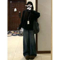 韓系慵懶風黑色外穿毛衣女2025年新款深秋初冬季穿搭寬松套頭上衣