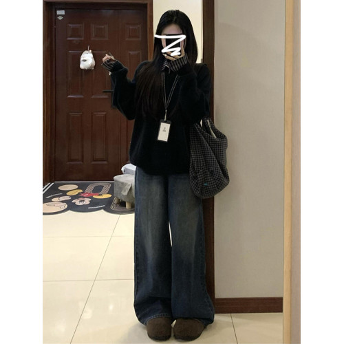 韓系慵懶風黑色外穿毛衣女2025年新款深秋初冬季穿搭寬松套頭上衣 韓系慵懶風黑色外穿毛衣女2025年新款深秋初冬季穿搭寬松套頭上衣