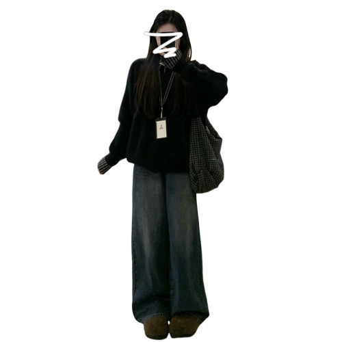 韓系慵懶風黑色外穿毛衣女2025年新款深秋初冬季穿搭寬松套頭上衣 韓系慵懶風黑色外穿毛衣女2025年新款深秋初冬季穿搭寬松套頭上衣