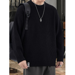 慵懶風提花毛衣男士秋冬新款美式復古保暖圓領套頭寬松休閒針織衫