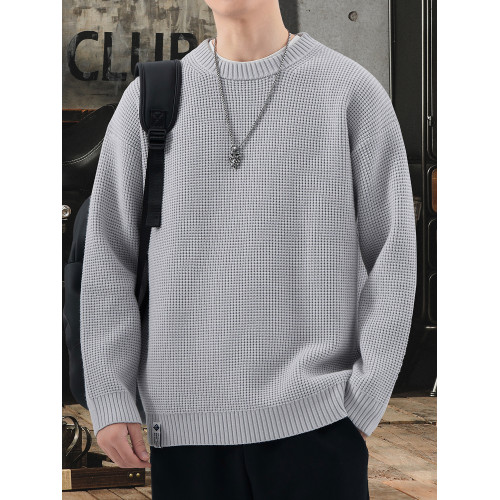 慵懶風提花毛衣男士秋冬新款美式復古保暖圓領套頭寬松休閒針織衫