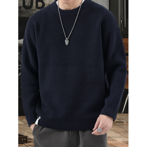 慵懶風提花毛衣男士秋冬新款美式復古保暖圓領套頭寬松休閒針織衫