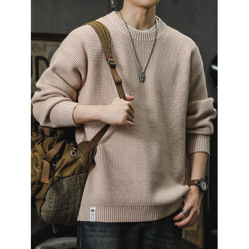 慵懶風提花毛衣男士秋冬新款美式復古保暖圓領套頭寬松休閒針織衫