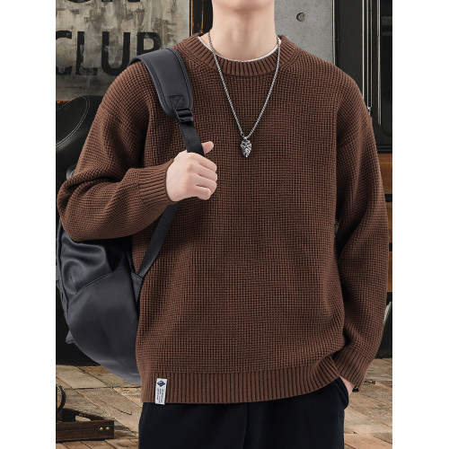 慵懶風提花毛衣男士秋冬新款美式復古保暖圓領套頭寬松休閒針織衫