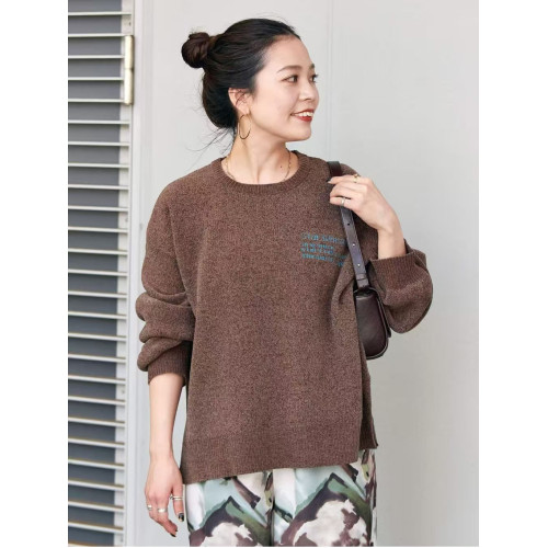 B 秋冬新款 刺綉字母 圓領套頭寬松長袖毛衣女上衣