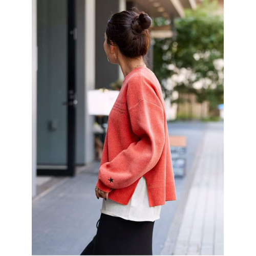 B 秋冬新款 刺綉字母 圓領套頭寬松長袖毛衣女上衣