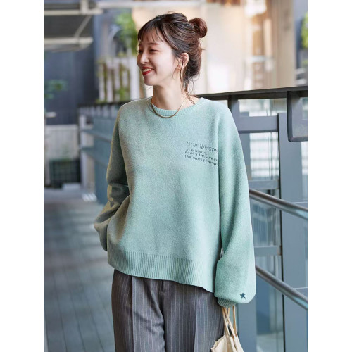 B 秋冬新款 刺綉字母 圓領套頭寬松長袖毛衣女上衣