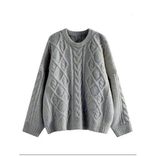 麻花毛衣女秋冬軟糯糯百搭奶白色圓領寬松套頭慵懶風外穿針織衫厚