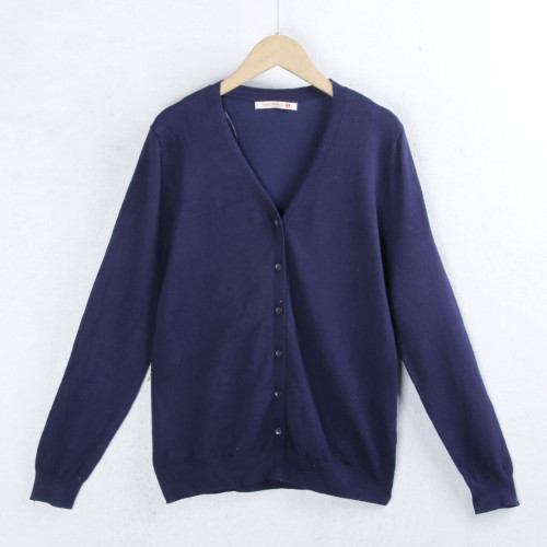 1732針織開衫毛衣 秋冬v領單排小紐釦純色外搭長袖毛針織衫女