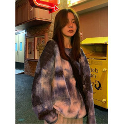 秋冬加厚復古慵懶風寬松紥染麻花馬海毛圓領打底外穿套頭毛衣女潮