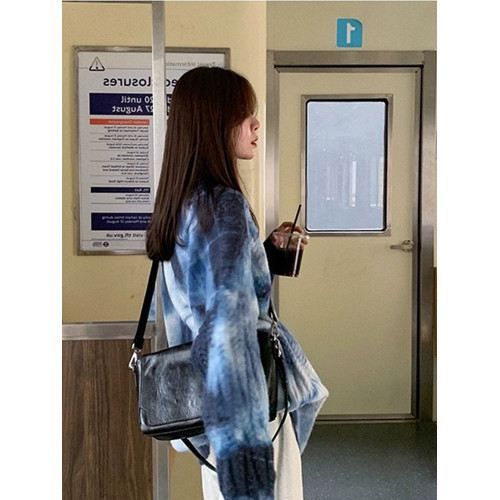 秋冬加厚復古慵懶風寬松紥染麻花馬海毛圓領打底外穿套頭毛衣女潮