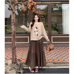 小吉家大碼女裝秋冬新款胖mm甜美慵懶風綉花小貓軟糯毛衣長袖上衣