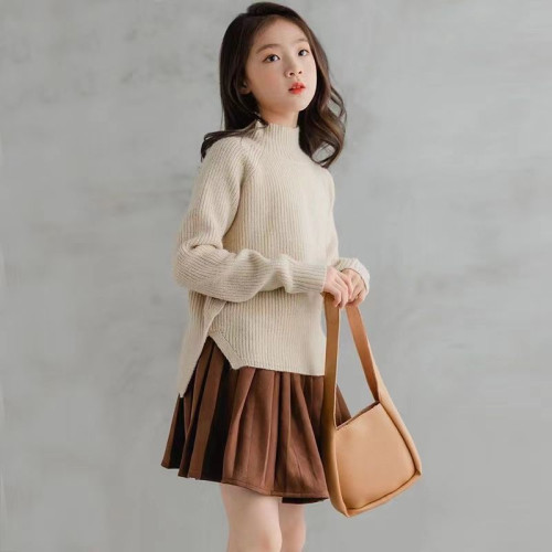 女大童秋冬打底衫2025新款韓版時尚小女孩短款百褶裙洋氣高領毛衣 女大童秋冬打底衫2025新款韓版時尚小女孩短款百褶裙洋氣高領毛衣