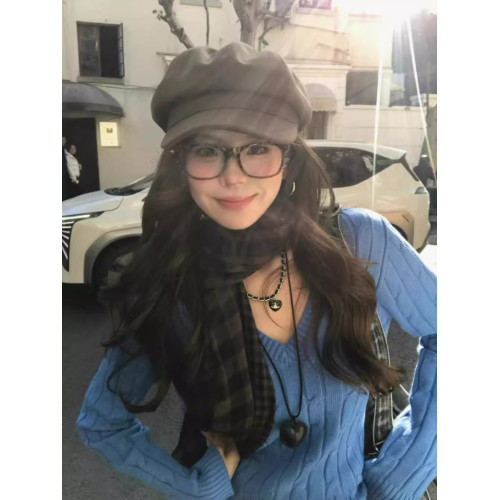 美式辣妹藍色麻花V領毛衣女秋冬2025新款內搭針織打底衫修身上衣