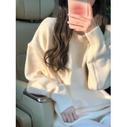 純色基礎款毛衣女2024年新款秋冬軟糯慵懶風奶fufu高級感針織上衣