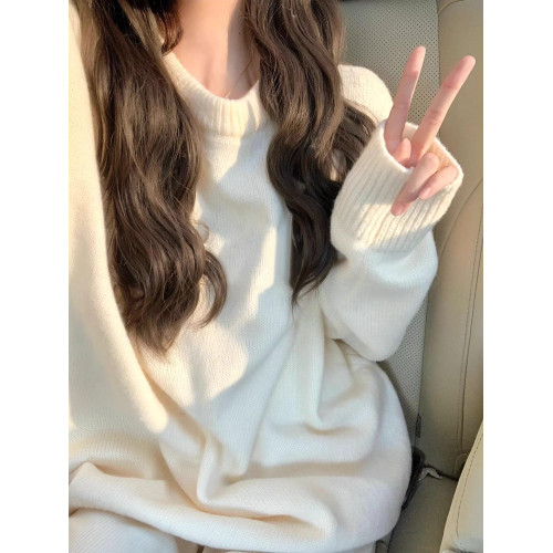 純色基礎款毛衣女2024年新款秋冬軟糯慵懶風奶fufu高級感針織上衣