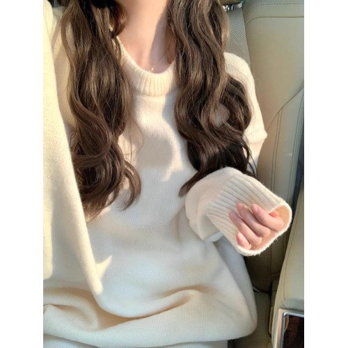 純色基礎款毛衣女2024年新款秋冬軟糯慵懶風奶fufu高級感針織上衣