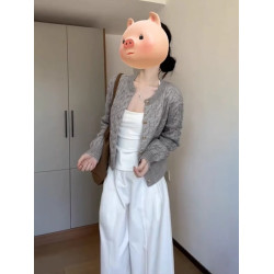 2025秋冬新款灰色針織開衫毛衣外套女秋冬吊帶外搭設計感小衆上衣