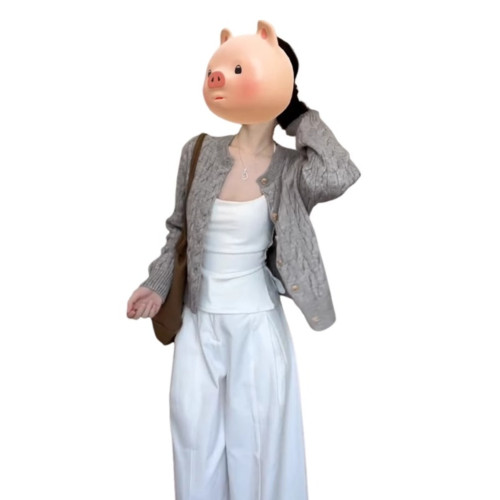 2025秋冬新款灰色針織開衫毛衣外套女秋冬吊帶外搭設計感小衆上衣