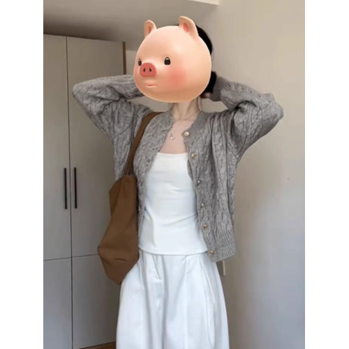 2025秋冬新款灰色針織開衫毛衣外套女秋冬吊帶外搭設計感小衆上衣