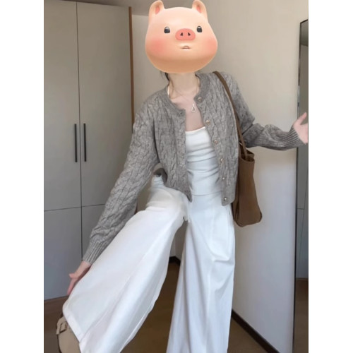 2025秋冬新款灰色針織開衫毛衣外套女秋冬吊帶外搭設計感小衆上衣