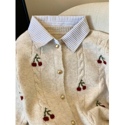 專櫃撤迴剪標假兩件襯衫領毛衣外套女秋冬新款學院風軟糯針織開衫