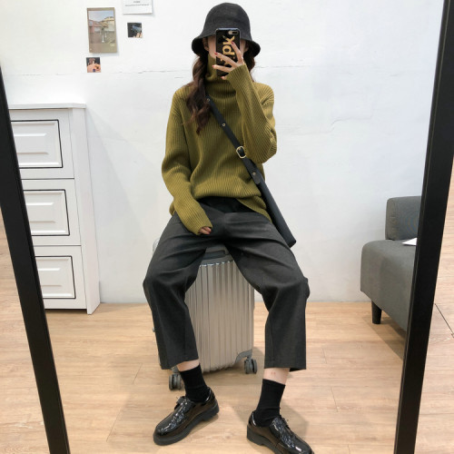 高領針織打底衫上衣女2024秋冬新款大碼微胖妹妹顯瘦內搭打底毛衣