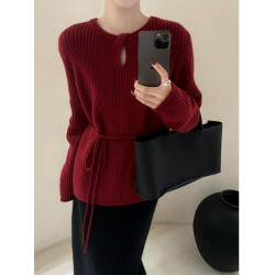 高級感咖色鏤空浣熊絨毛衣女秋冬可外穿中長款寬松內搭針織衫上衣