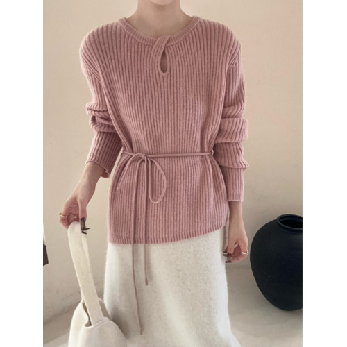 高級感咖色鏤空浣熊絨毛衣女秋冬可外穿中長款寬松內搭針織衫上衣