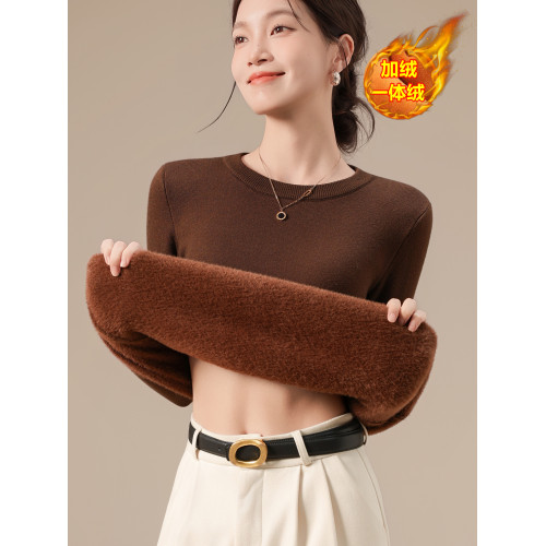 秋冬季圓領加絨毛衣女加厚一體絨內搭打底針織衫大碼修身保暖上衣 秋冬季圓領加絨毛衣女加厚一體絨內搭打底針織衫大碼修身保暖上衣