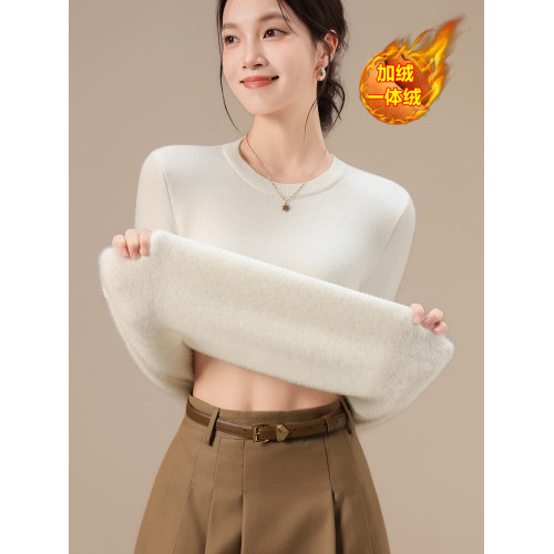 秋冬季圓領加絨毛衣女加厚一體絨內搭打底針織衫大碼修身保暖上衣 秋冬季圓領加絨毛衣女加厚一體絨內搭打底針織衫大碼修身保暖上衣