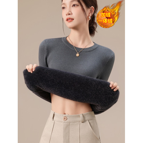 秋冬季圓領加絨毛衣女加厚一體絨內搭打底針織衫大碼修身保暖上衣 秋冬季圓領加絨毛衣女加厚一體絨內搭打底針織衫大碼修身保暖上衣