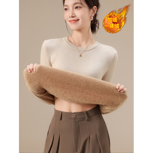 秋冬季圓領加絨毛衣女加厚一體絨內搭打底針織衫大碼修身保暖上衣 秋冬季圓領加絨毛衣女加厚一體絨內搭打底針織衫大碼修身保暖上衣
