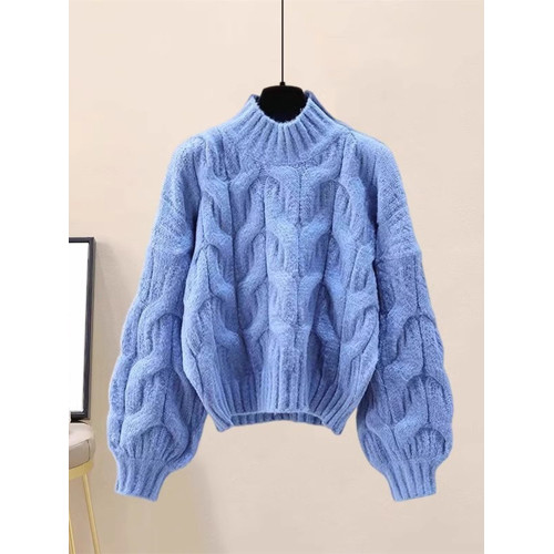 女士半高領毛衣女秋冬加厚時尚爆款寬松外穿套頭慵懶風針織打底衫