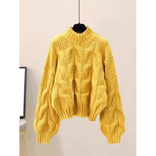 女士半高領毛衣女秋冬加厚時尚爆款寬松外穿套頭慵懶風針織打底衫