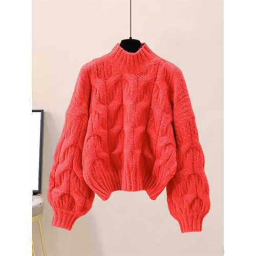 女士半高領毛衣女秋冬加厚時尚爆款寬松外穿套頭慵懶風針織打底衫