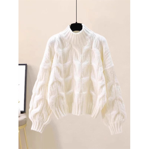 女士半高領毛衣女秋冬加厚時尚爆款寬松外穿套頭慵懶風針織打底衫