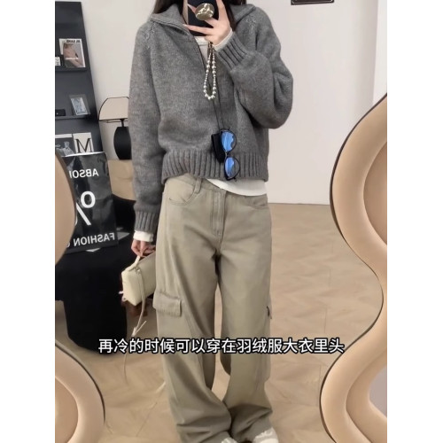 軟糯奶fufu灰色半拉鍊氣質毛衣女秋冬小個子寬松套頭針織衫上衣