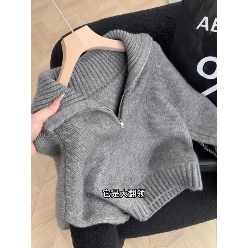 軟糯奶fufu灰色半拉鍊氣質毛衣女秋冬小個子寬松套頭針織衫上衣