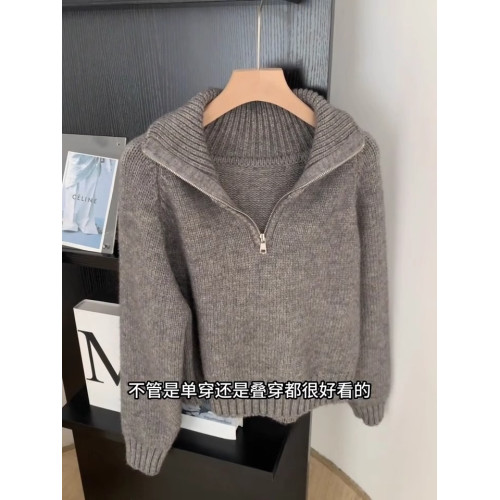 軟糯奶fufu灰色半拉鍊氣質毛衣女秋冬小個子寬松套頭針織衫上衣