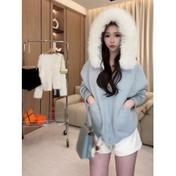 毛領連帽針織開衫外套毛衣女2024年秋冬新款溫柔減齡加厚外穿上衣